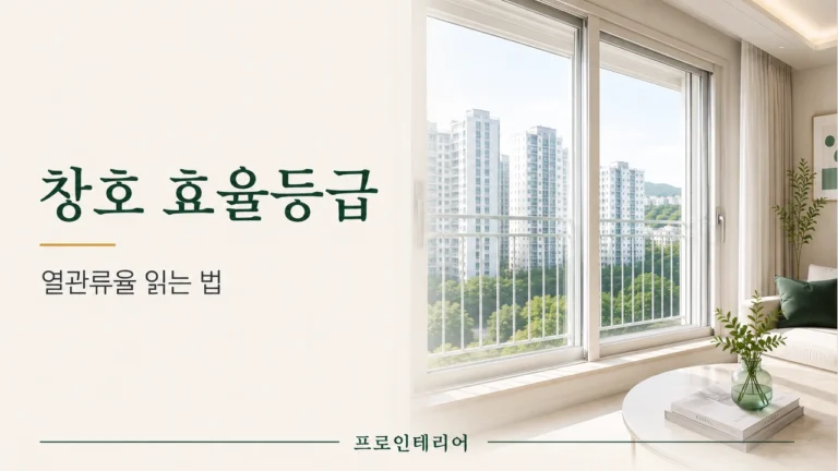 밝은 아파트 창호와 함께 창호 효율등급과 열관류율 읽는 법을 보여주는 대표 이미지