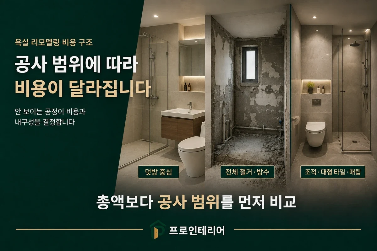 욕실 덧방 전체 철거 방수 조적 공사로 범위가 넓어질수록 견적 구조가 달라지는 안내 이미지