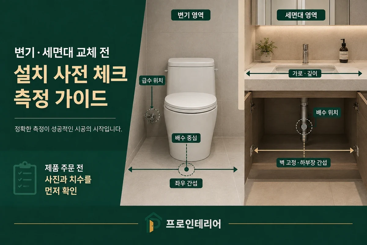 양변기 배수 중심과 급수 위치 세면대 크기와 배수 위치를 확인하는 설치 전 실측 가이드