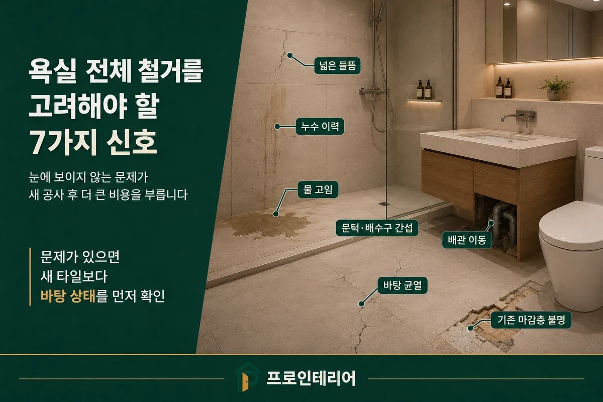 욕실 타일 들뜸 누수 물고임 문턱 배관 균열 등 전체 철거를 검토할 일곱 가지 신호