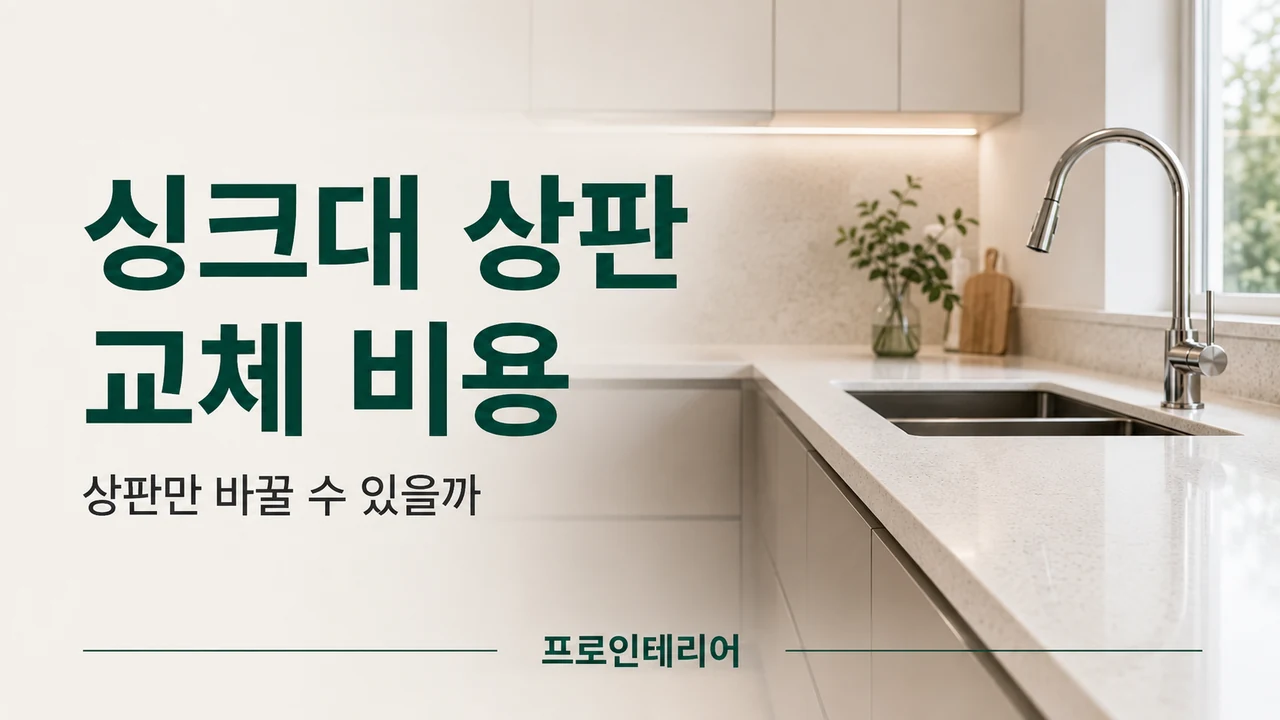 기존 하부장 위 싱크대 상판만 새로 교체한 주방을 보여주는 이미지