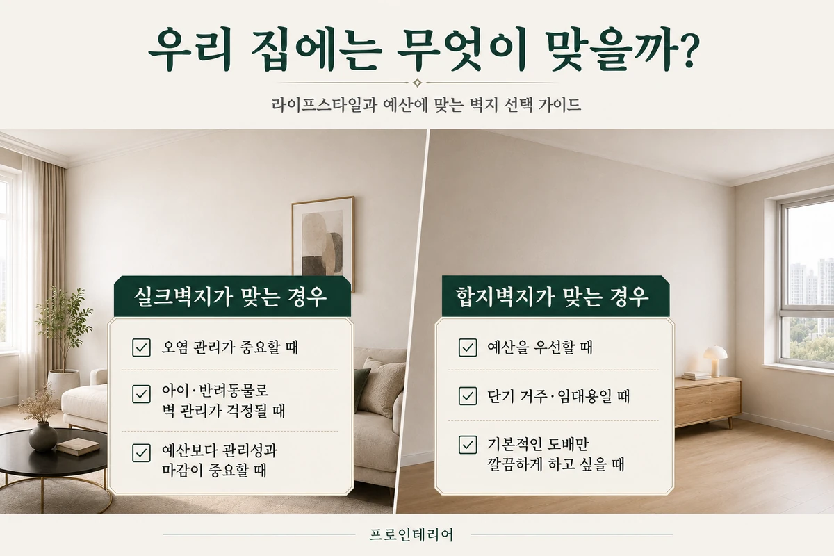 실크벽지와 합지벽지가 맞는 경우를 예산과 관리 기준으로 비교한 선택 가이드