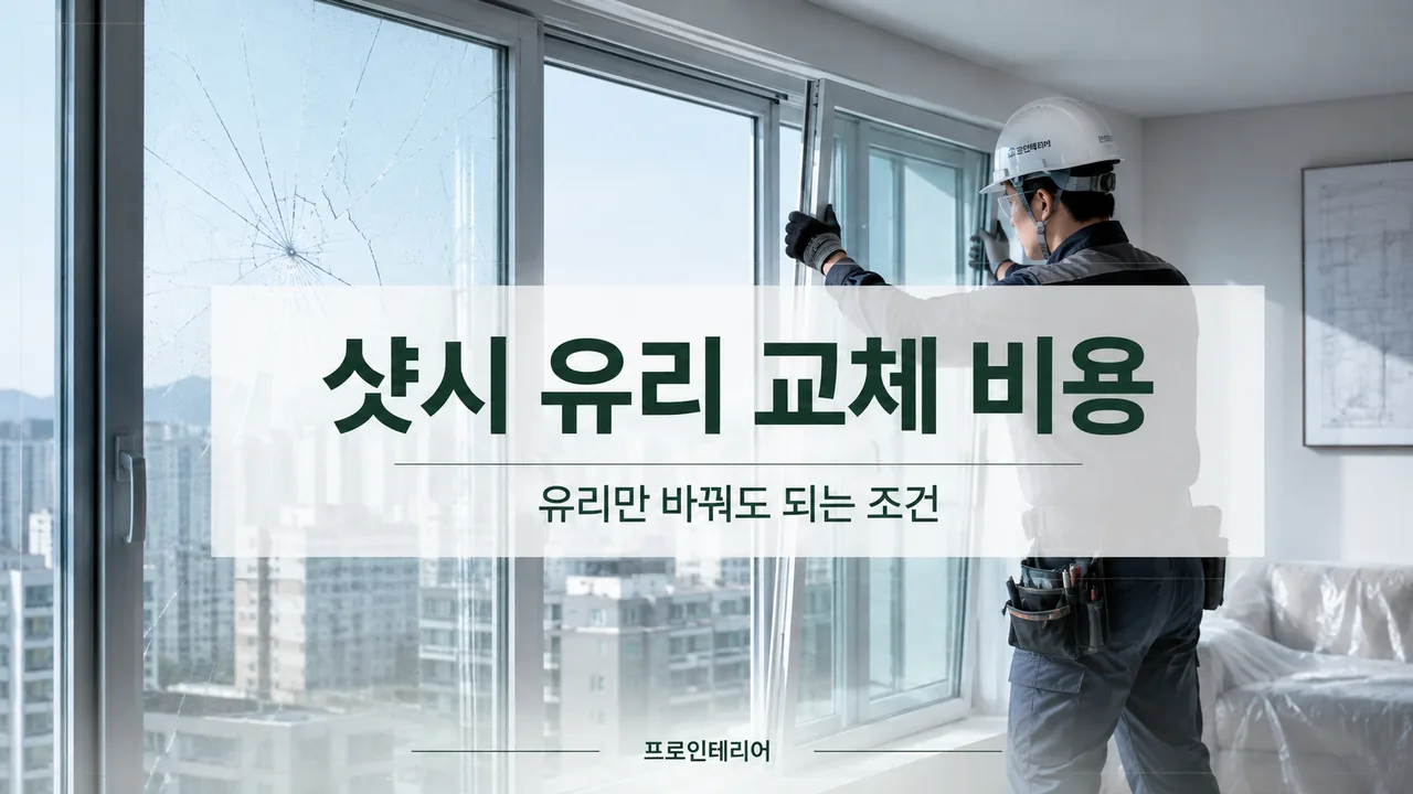아파트 거실 창문의 유리만 교체할지 샷시 전체를 교체할지 보여주는 창호 이미지