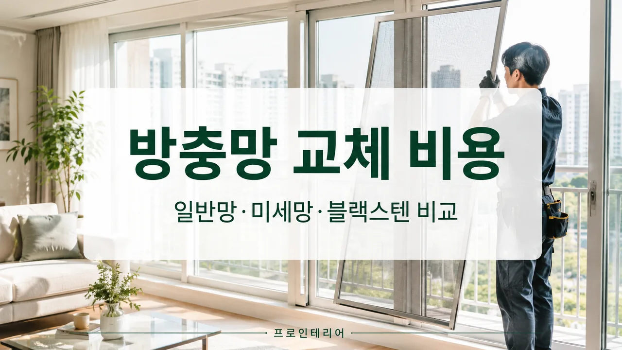 아파트 거실 창문에서 방충망 교체를 준비하는 모습을 보여주는 이미지