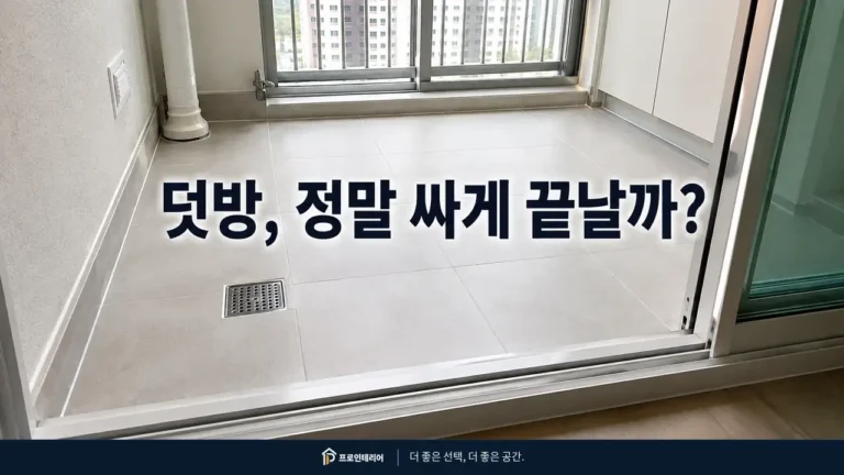 아파트 베란다 바닥 타일과 배수구 주변을 점검하는 실제적인 공간 이미지
