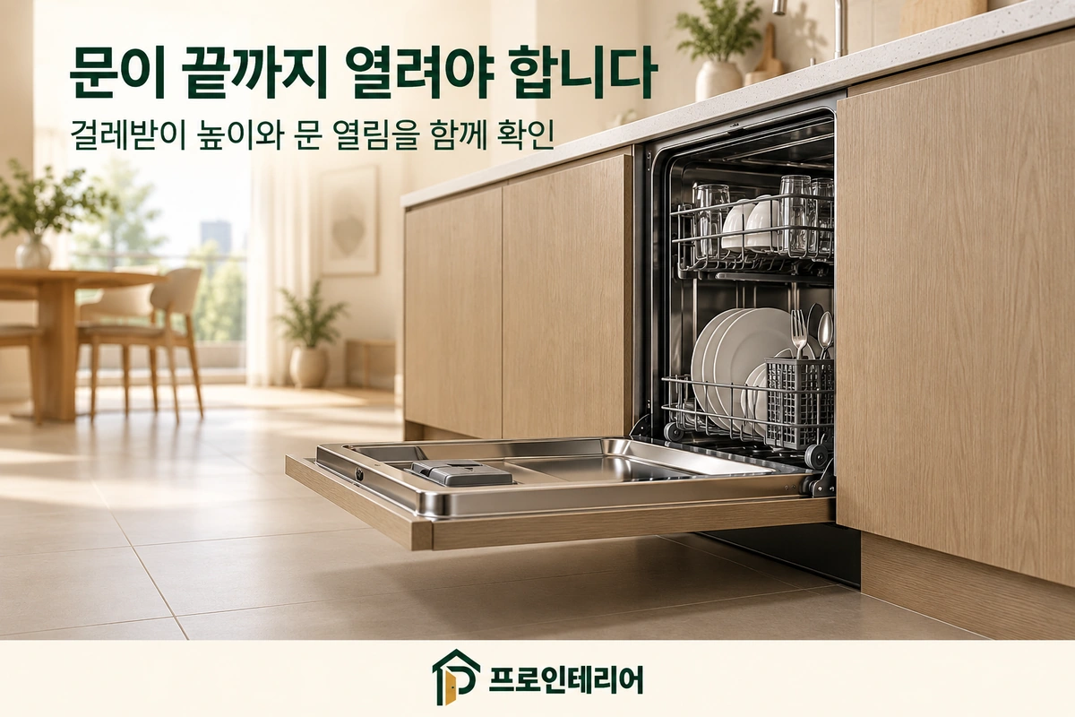 식기세척기 문을 완전히 열었을 때 걸레받이와의 간격