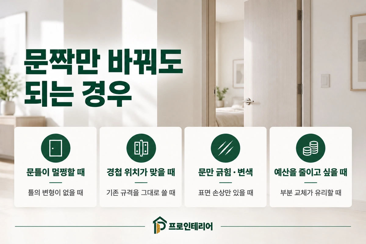 방문 문짝 교체가 필요한 대표적인 네 가지 경우를 정리한 이미지