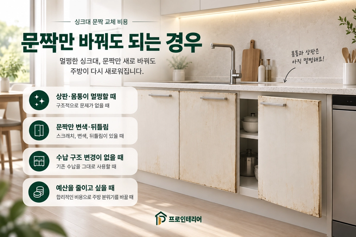 싱크대 몸통을 유지하고 문짝을 교체해 주방 인상이 달라진 모습