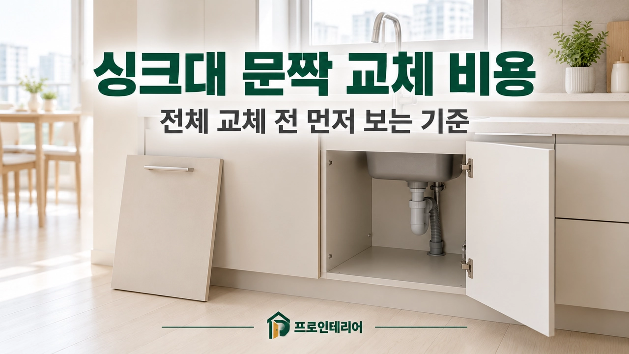 한국 아파트 주방의 싱크대 문짝 교체 비용을 안내하는 대표 이미지