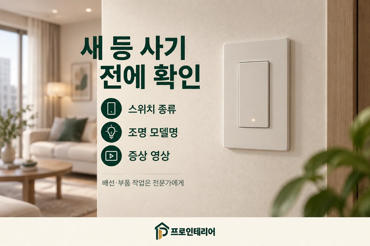 LED 잔광 점검을 위한 스위치 종류·조명 모델명·증상 영상 확인