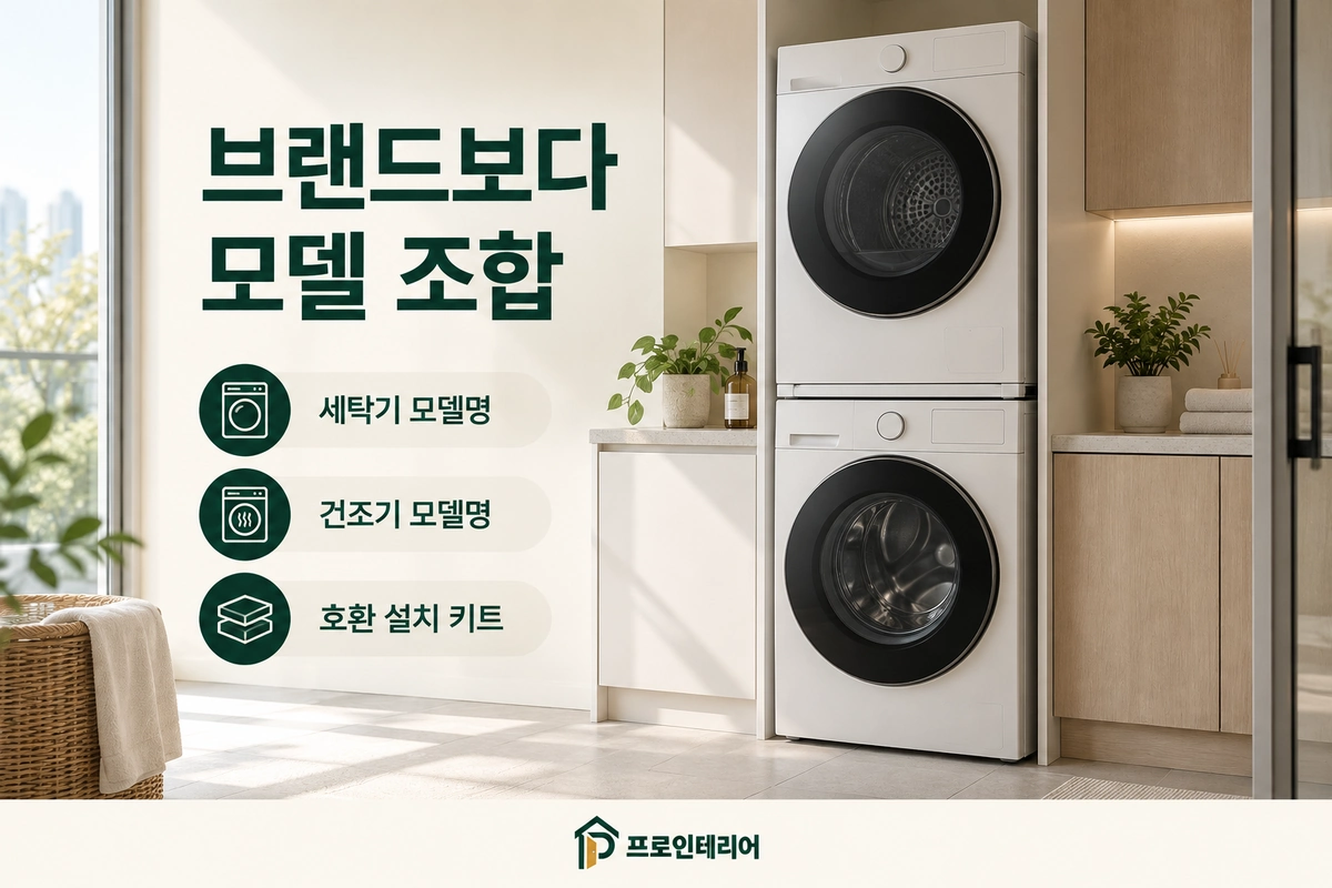 직렬 설치 전 세탁기·건조기 모델명과 호환 설치 키트 확인