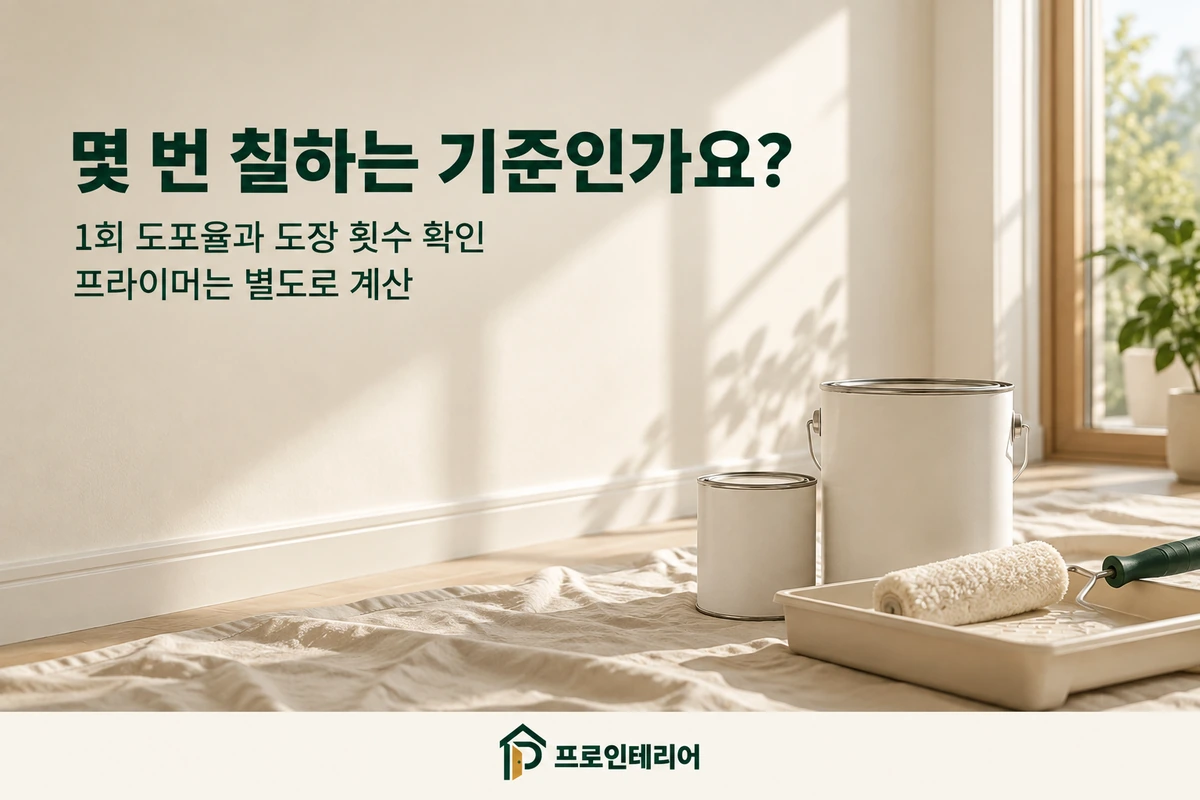 페인트 통과 롤러를 보여주는 1회 도포율·도장 횟수·프라이머 확인 안내